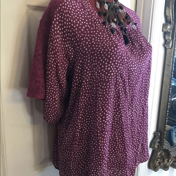 NWT Retrology Boho Woven Top Peasant Blouse S/S Lace Plus SIZE 1X  Berry - Picture 2 of 10